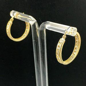 CZ Hoop Earrings 925 FAS Sterling Silver with Gold Wash Vintage